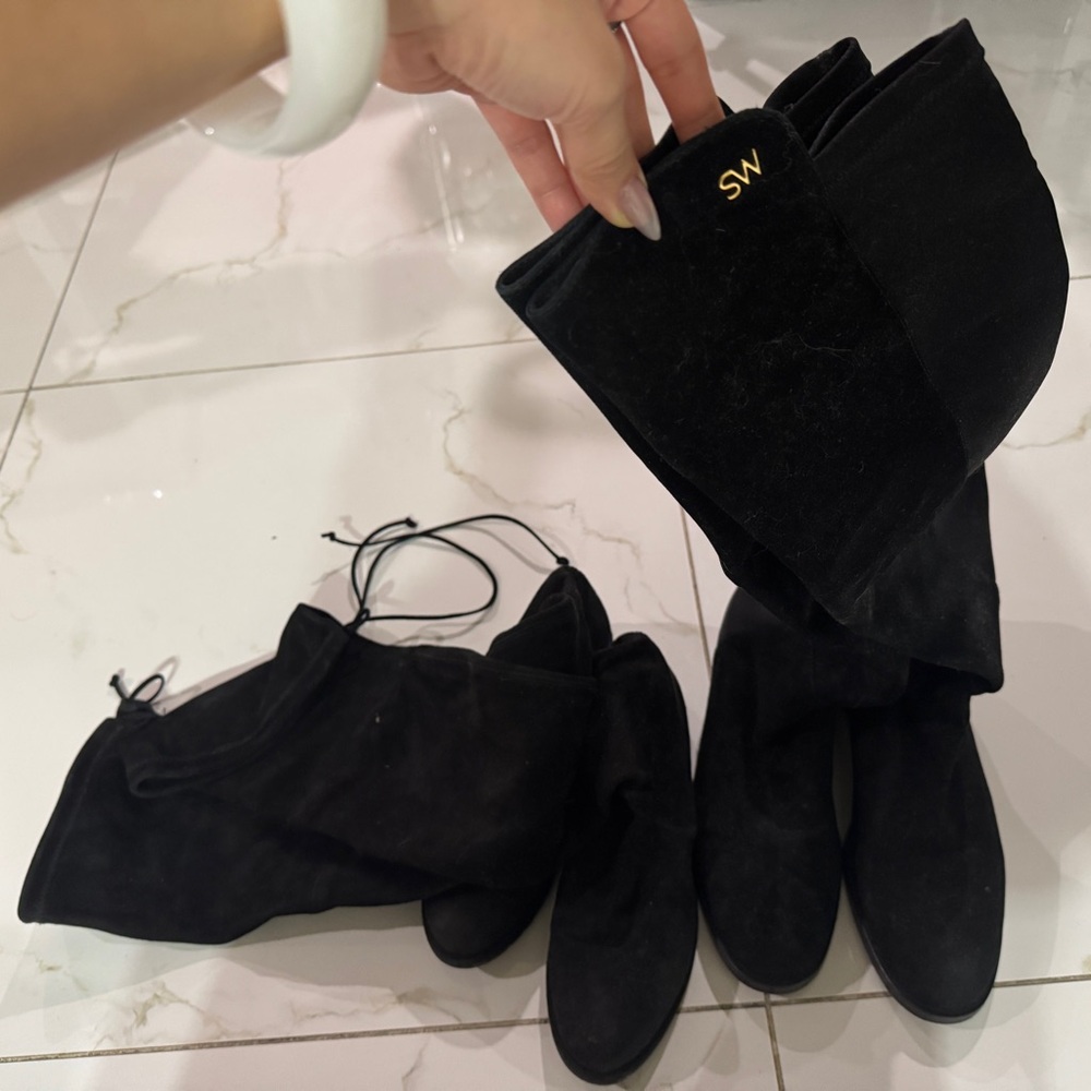 Stuart Weitzman Black Suede Over-the-Knee Boots + under-knee boots